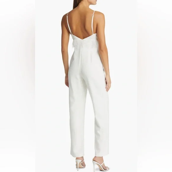 NWT SAYLOR Krysta Feather Bridal Wedding Reception Formal Jumpsuit White Large - Picture 2 of 4